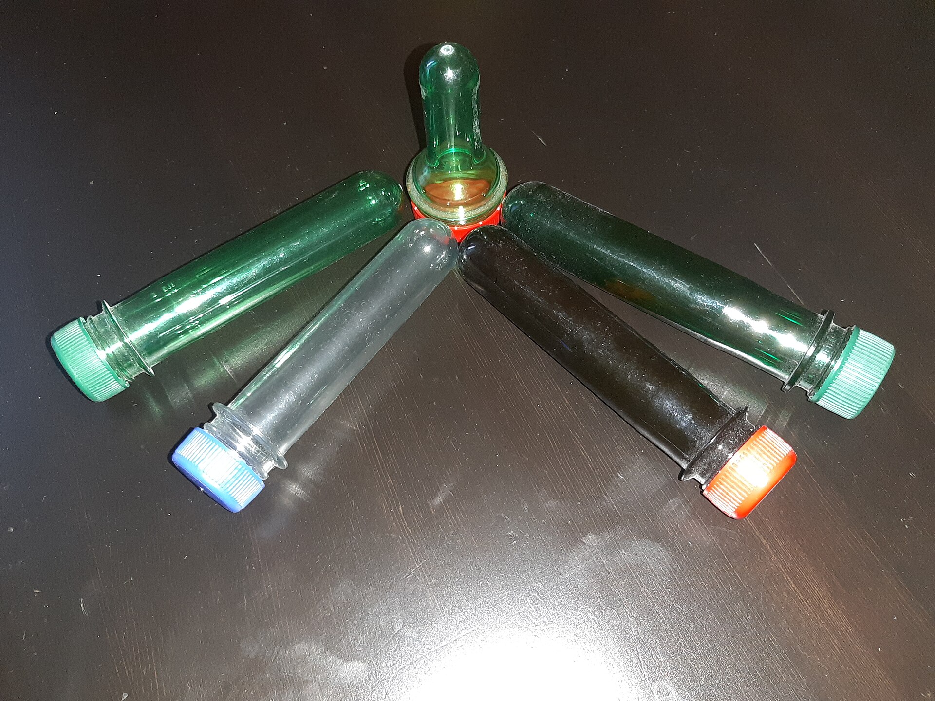 PET beverage preforms ready for bottle production